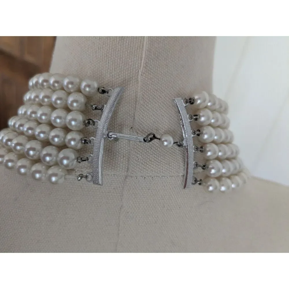 Vintage 6 Strand Faux Pearl Necklace, Cascading, Made in Japan